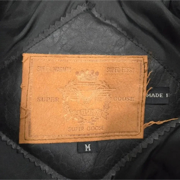 Vintage Super Goose Genuine Leather Duck Down Winter Coat sz M - Picture 2 of 11